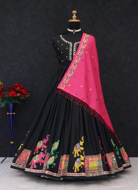 Vc 284 Muslin Cotton Printed Navratri Lehenga Choli